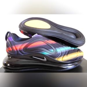 Woman’s NIKE AIR MAX 720 BLACK-MET SILVER "BLACK NEON STREAKS" Size 9